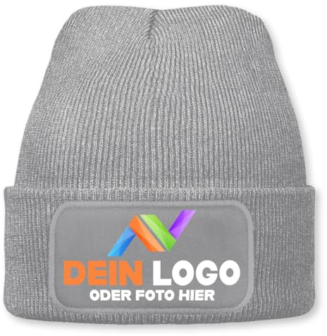 Wintermütze mit Logo personalisiert – Beanie individuell mit Wunschlogo, Text oder Foto | Strickmütze Unisex für Damen & Herren | Perfekt als Mitarbeitergeschenk, Firmengeschenk & Wintergeschenk