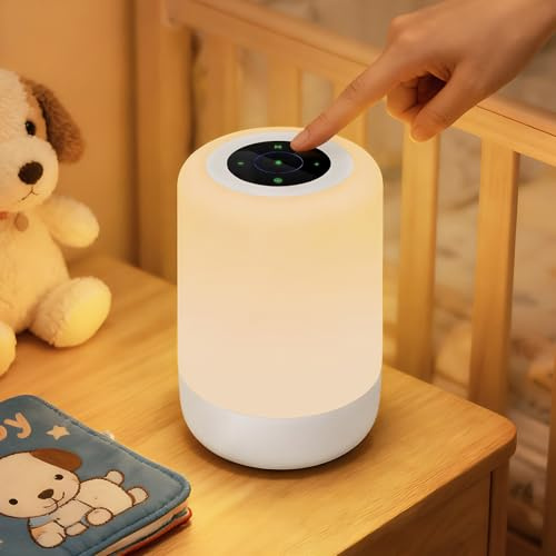 Bonsery LED Nachttischlampe Touch Dimmbar, Warmes Nachtlicht Kinder 8 Farben & 4 Modi, USB Aufladbar Stilllicht Touch Lampe mit Timing, Haken Nachtlampe Kabellos für Schlafzimmer Camping Outdoor, Weiß