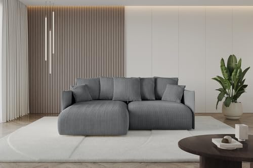 ALTDECOR Ecksofa mit Schlaffunktion und Bettkasten Corner Sofa Eckcouch Couch L-Form angeordnet Schlafcouch Ausziehbar Wohnlandschaft ONESK-L 216x177x42 Dunkelgrau