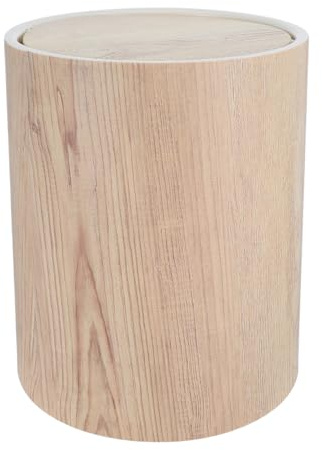 CONGARTENO Poubelle en Bois Vintage Ronde avec Couvercle, Plastique Léger et Facile à Nettoyer, Cuisine et Salon Style Rétro Classique