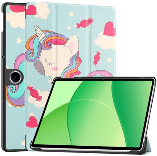 Techsuit für Oppo Pad SE 11, OnePlus Pad Lite Tablet Hülle mit Tri Fold Smart Cover, Auto Schlaf Aufwach Funktion, Magnetverschluss, Stifthalter, FoldPro Series, PU Leder, Einhorn