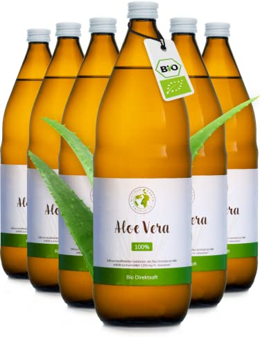 Mother Earth Products | 100% Bio Aloe Vera Direktsaft ohne Zusätze | Reines inneres Gel des Aloe Vera Blattes zum trinken | 1200mg/l Aloverose |6 x 1000ml