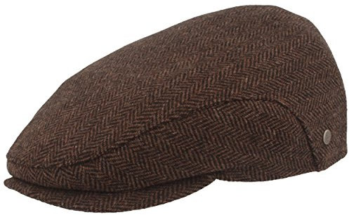 Béret casquette d’hiver pour homme avec cache-oreilles – Béret – casquette – 100 % laine, Motif à chevrons – avec protection d'oreille repliable – doux & confortable - Marron - X-Large