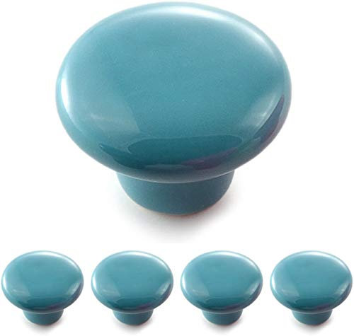 Ganzoo Poignée-Bouton Rond en Porcelaine - Bouton de Meuble, Tiroir, Placard - Poignée en Céramique pour Relooking Déco Intérieur Vintage - Bleu - Lot de 4