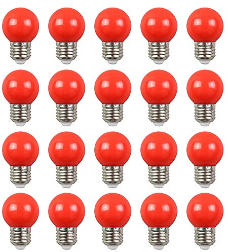 Farbige 2W E27 G45 LED Leuchtmittel, e27 Beleuchtung Glühbirnen, bunte glühbirnen für Hochzeit Halloween Weihnachten Party Bar, Wasserdichte Lichterkette für Innen und Außen Bereich, Rot 20 Stück