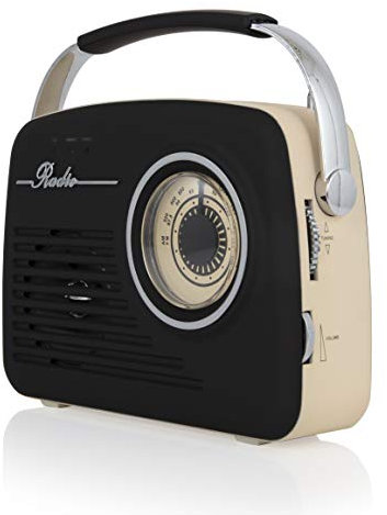 Akai A60014V Vintage Radio with AM and FM Radio Functions, Built-in USB, Crystal Clear 5 W Mono Speaker, 220 V/50 Hz, Battery or Mains Powered, Rubberised Finish, Black