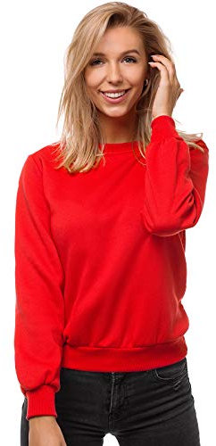 OZONEE Damen Sweatshirt Pullover Langarm Farbvarianten Oversized Langarmshirt Pulli ohne Kapuze Baumwolle Baumwollmischung Classic Basic Rundhals-Ausschnitt Sport JS/W01 ROT L