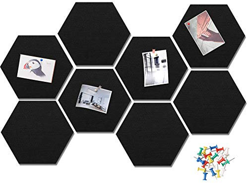 HyFanStr Tableau d'Affichage Feutre Mural Hexagone Tableau Liege Auto-adhésif Panneau Liege Murale Babillards Bureau Décoration avec 40 Punaises pour accrocher des photos Noir