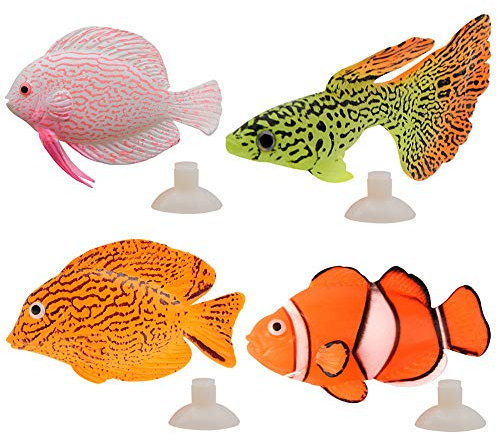 Wenxiaw Künstliches Goldfisch Aquarium Fake Aquarium Fische Aquarien Silikon Fische Mit Saugnapf Leuchtende Silikon Gefälschte Fische Künstliche Fische Dekoration für Aquarien, 4 Stücke