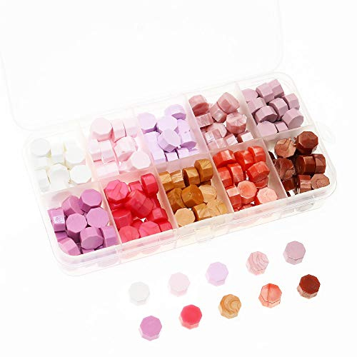 BITEYI Sealing Wax Beads,Octagon Sealing Wax Beads for Wax Stamp Sealing Letter and Vintage Wedding Invitation Decorative,10 Colors,200 pcs (Pink)