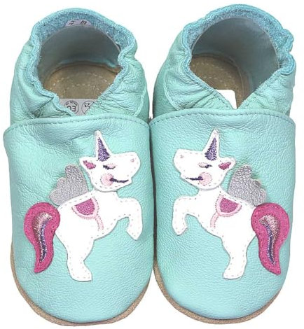 HOBEA-Germany Kitaschuhe Safestep, Kinderhausschuhe, Lederschuhe (Einhorn Mint, 28/29)