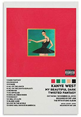 FRFK Kanye West Poster My Beautiful Dark Twisted Fantasy Art Poster Leinwand Gemälde Dekor Wanddruck Foto Geschenke Home Modern Dekorative Poster Gerahmt/ungerahmt 30 × 45 cm