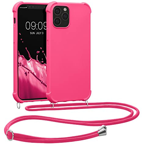 kwmobile Custodia Compatibile con Apple iPhone 12 / iPhone 12 Pro Cover - Back Case in Silicone TPU - Protezione Smartphone con Cordino - rosa shocking