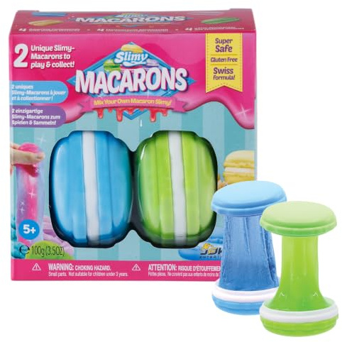 Slimy Macarons 2 x 50g - Original Knet-Set mit verschiedenen Spielmassen in der lustigen Macaron Dose, Spielspaß für Kinder, elastische Spielknete