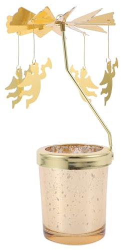 Luxshiny Weihnachten Kerzenhalter Teelicht Karussell Gold Kerzenständer Schwippbogen Metall Kerzenleuchter Engel Anhänger Vintage Teelichthalter Xmas Deko Weihnachtsdeko Windlichthalter