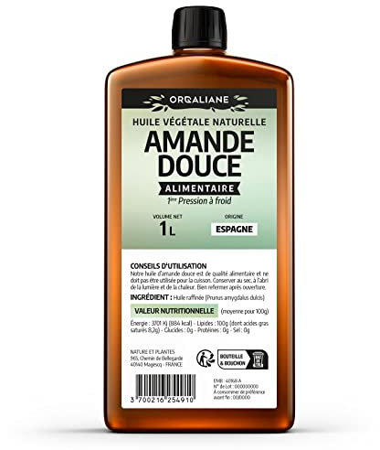 Huile d'Amande Douce - 1 Litre - 100% Naturelle - Sans OGM - Pression à froid