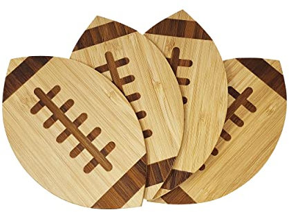 40YARDS American Football Untersetzer aus Bambus (4 Stück) mit fühlbarer Naht (eingraviert) - Perfekt für Gläser & Tassen - Super als Deko & Geschenk