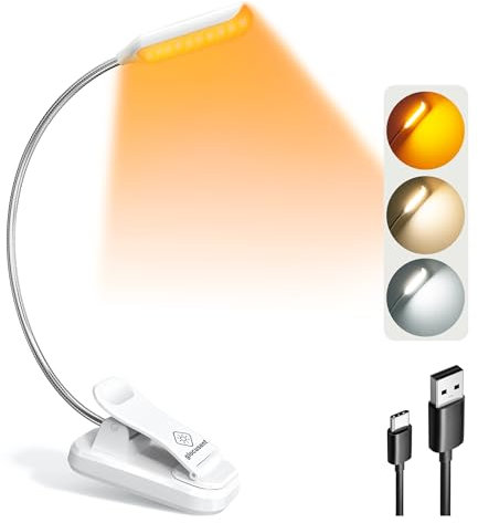 Glocusent Lampe Livre 10 LED, Lampe de Lecture au lit, Liseuse Lampe Rechargeable, 3 Couleurs & 3 Intensités, Autonomie 80h, Idéale pour Amoureux Livres, Gadget insolite utile