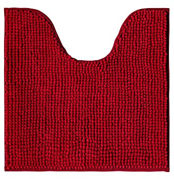 Decomira Badematte rutschfest WC Vorleger mit Ausschnitt | Als Badteppich Set kombinierbar | Badezimmer-Teppich Bad-Vorleger waschbar aus Chenille | Für freistehende Toiletten | Rot - 45x45 cm