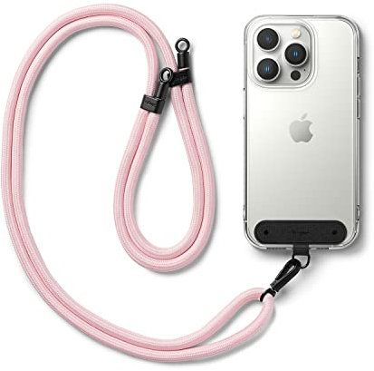 Ringke Holder Link Black [Kordel mit Schwarz Pad] Crossbody Handykette Universal zum Umhängen Kompatibel mit Universeller Handyhülle - Pink