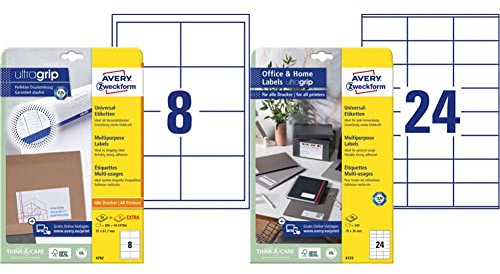 AVERY Zweckform 4782 Universal Etiketten, 30 Blatt, weiß & 6122 Adressaufkleber (240 Klebeetiketten, 70x36 mm auf A4, bedruckbare Absenderetiketten, selbstklebende Adressetiketten) 10 Blatt, weiß