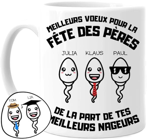 Cupdarling® Mug Papa Personnalisé avec 1-4 Enfants - Tasse Meilleur Papa - Meilleurs Nageurs - Cadeau Humour Fête Des Pères - 330 mL Céramique