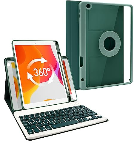Lively Life Funda con teclado para iPad de 9ª generación 10.2 2021/iPad 8ª generación 2020/iPad 7ª generación 2019, teclado inalámbrico desmontable magnético, funda delgada giratoria, con soporte para