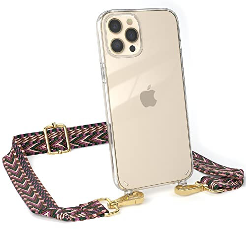EAZY CASE Handykette - Einstellbarer Trageriemen kompatibel mit iPhone 12 Pro Max, Schulterriemen, dünner Riemen, Hülle aus Silikon, DIY Kettenkombination, Beere/Rose - Metall Gold