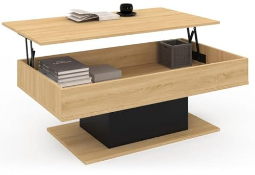 IDMarket - Table Basse Plateau relevable rectangulaire Eden Bois et Noir
