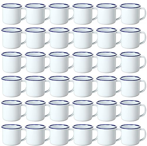 Yinder Mini Enamel Camping Coffee Mugs Metal Small Classic Portable White Campfire Mugs Bulk Vintage Cups with Handle for Coffee Tea Picnic Travel Indoor Outdoor Activities (36 Pcs,4 oz)