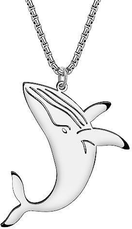 YAYAKO Edelstahl Pottwal Halskette Anhänger Kette Charms Whale Geschenke für Frauen Mädchen Charms Meer Schmuck (Versilbert Blau Wal)