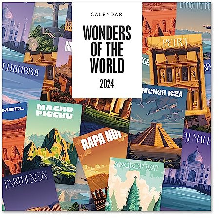 Grupo Erik Kalender 2024 Wandkalender 2024 - Wonders of the World Kalender 2024 Familienplaner 30 x 30 cm 12 Monate + Letzten 4 Monate 2023 auf einer Seite