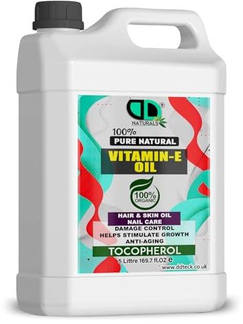 5 Liter | 100% Pure Natural Vitamin E Oil, Moisturising and Nourishing Oil For Skin, Scars, Hair & Face, Scalp, Nails, Hydrating Carrier Oils, Vegan, Cruelty Free, Hexane Free, No GMO
