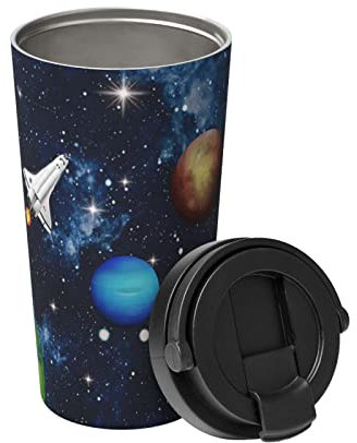 EVANEM Isolierter Kaffeebecher mit Deckel Rakete Astronaut Reisebecher Edelstahl Tumbler Cup für Reisen Doppelwandige Kaffeetasse für Büro Kaffee Tumbler Tasse zum Warmhalten von Eiskaffee Tee und