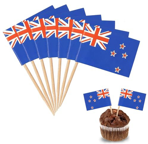 YXHZVON Neuseeland Flagge Zahnstocher, 100 Stück Cocktail Stick Flaggen Mini-Flagge Cupcake Toppers Stick für Party Food Cake Obst Geschirr Party Pub Dekoration