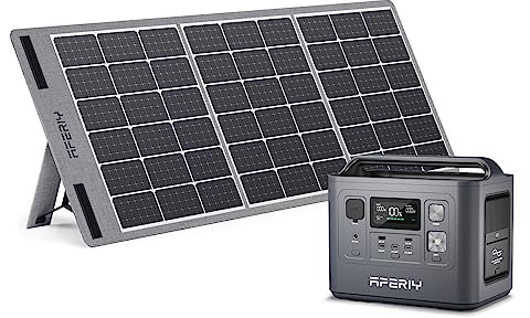 AFERIY Generateur Electrique Portable 800W avec Panneau Solaire 100W, 512Wh Batteries LiFePO4, Sorties AC 220V-240V, Panneau Solaire Pliable avec Ports USB, IP65, pour Camping/Maison/Domicile