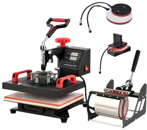 CREWORKS 12x9 Heat Press Machine, 5 in 1 360 Degree Swing Away Shirt Printing Machine with Digital Control, 30x23cm Multipurpose T Shirt Press Machine with Dual Heating Tubes for Mug Hat Plate Cap