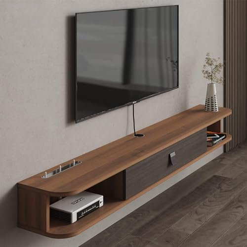 Pmnianhua TV Board Hängend, TV-Schrank TV-Board Lowboard, TV-Bank Fernsehschrank, Multimedia Wandregal Großer Speicher mit 1 Tür und 2 Schränken für Wohnzimmer Schlafzimmer & Büro (160cm)