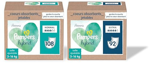 Pampers Harmonie Hybrid, 200 Einweg-Schutzkerne, extra Saugfähigkeit, für waschbare Windeln Pampers Hybrid, schützt empfindliche Haut des Babys