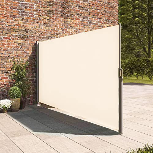 Zlinke Seitenmarkise mit Stahl-Kasten, rostbeständig, ausziehbar, 167 x 350 cm, Sichtschutz, Sonnenschutz, Blickdicht, Seitenrollo, für Balkon, Terrasse, Garten (Beige)
