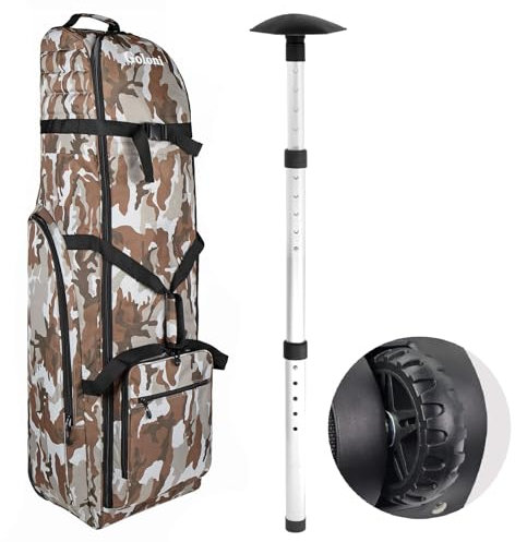 Golf-Reisetasche für Fluggesellschaften mit Rädern, Golftasche, 900D, strapazierfähig, Oxford, verschleißfest, weiche Seiten, Golfschläger-Flugtasche mit verstellbarer Stützstange, Braun Camo