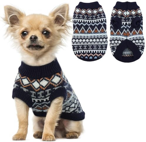 Hjumarayan Hundepullover - Boho Hundepullover Kleine Hunde Weihnachtspullover, Schöne Hunde Pullover mit Geschirr Öffnung, Dicken Hundepulli Chihuahua Yorkshire Jack Russell Pullis (Marineblau S)