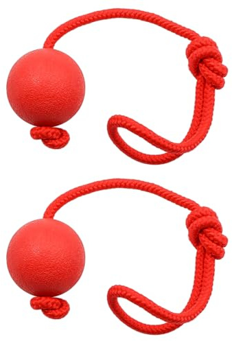 Sarini Paquete De 2 Pelotas Elásticas para Perros con Cuerda, Pelota para Lanzar De Caucho Natural, Pelota para Perros con Cordón, Juego De Pelota para Mascotas con Cuerda para Perros Grandes