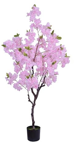 Árbol de cerezo artificial rosa, 120 cm, realista en maceta de seda sintética para interiores y exteriores, boda, hogar, oficina, decoración de sala de estar (rosa, 4 pies)