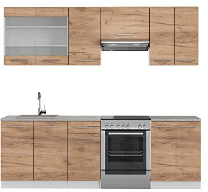 Vicco Küchenzeile Fame-Line, Goldkraft Eiche/Weiß, 240 cm