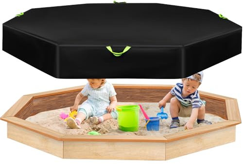 Octagon Sandbox Cover, 84x78x9in Waterproof Protective Sand Box Cover with Drawstring Closure & Reflective Handles Black 420D Oxford Cloth Sandpit Pool Lid Outdoor for Kids