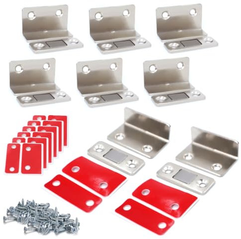 Cabinet Magnetic Catch 8 Pack Ultra Thin L-Shaped Magnetic Door Catch Stick on Drawer Magnets Cabinet Latch for Cupboard Wardrobe Kitchen Closet Door Closing Magnetic Door Catch Closer
