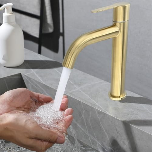 HEBEOT Basin Mixer Tap Gold - Bathroom Taps Bathroom Sink Taps Stainless Steel Basin Single Cold - Faucet Tap For Bathroom Sink 180 * 115 * 80 Mm