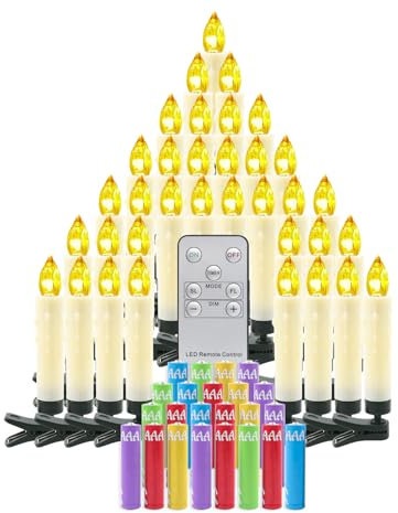 Dixmas Weihnachtskerzen LED 30 stk mit Fernbedienung und Batterien,LED Kerzen mit Timerfunktion, Flammenlose Christbaumkerzen Kabellos