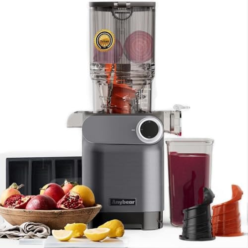 Anybear Cold Press Juicer, 200W Masticating Slow Juicer 4.3 Large Feed Chute Fit Whole Fruits Vegetables | Upgraded Auger | Tritan Materials | BPA Free | Easy to Clean (Silver)